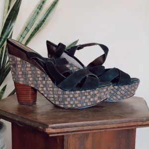 Platform black suede heels